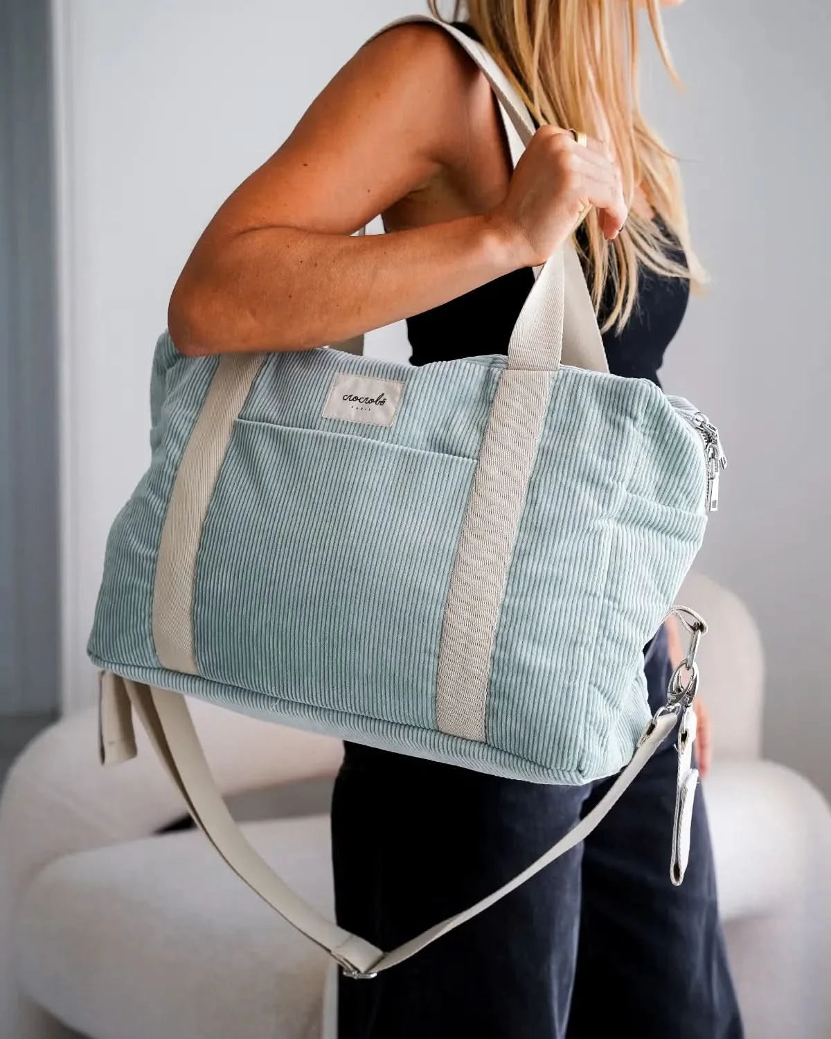 Sac à langer bébé velours côtelé sauge Noah
