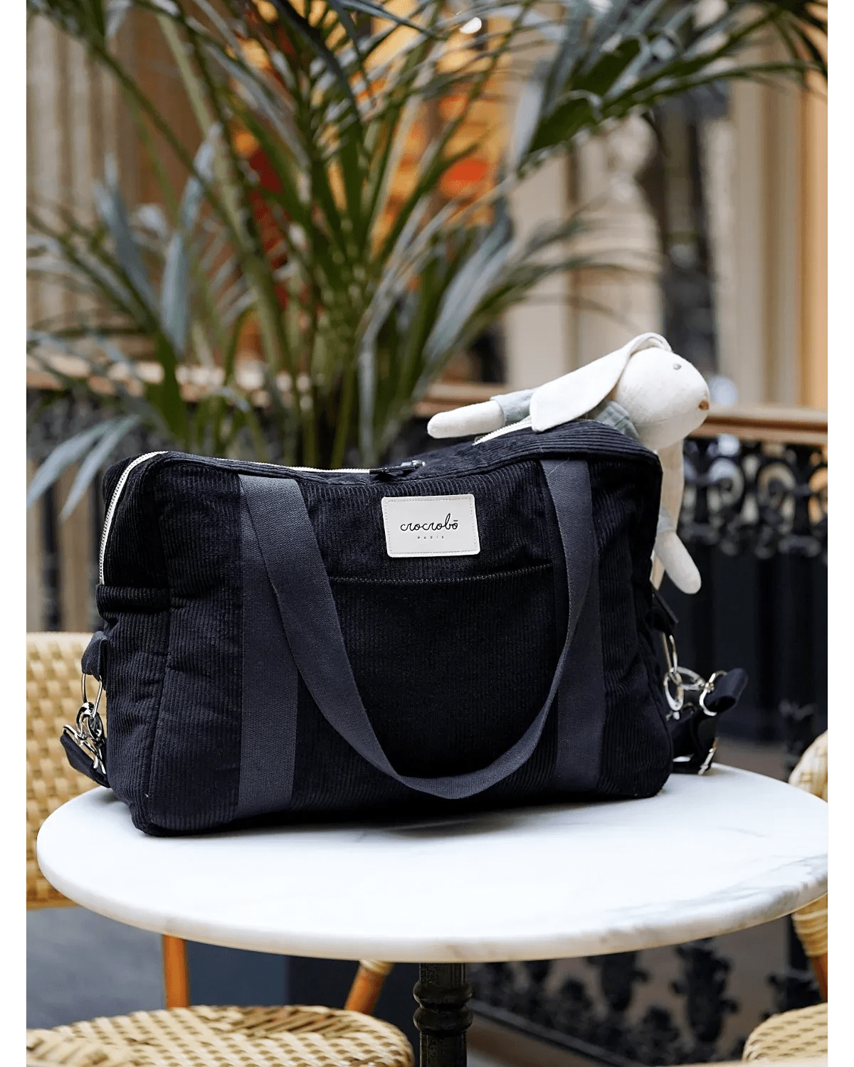 Sac à langer bébé velours côtelé noir Noah - Crocrobo Paris