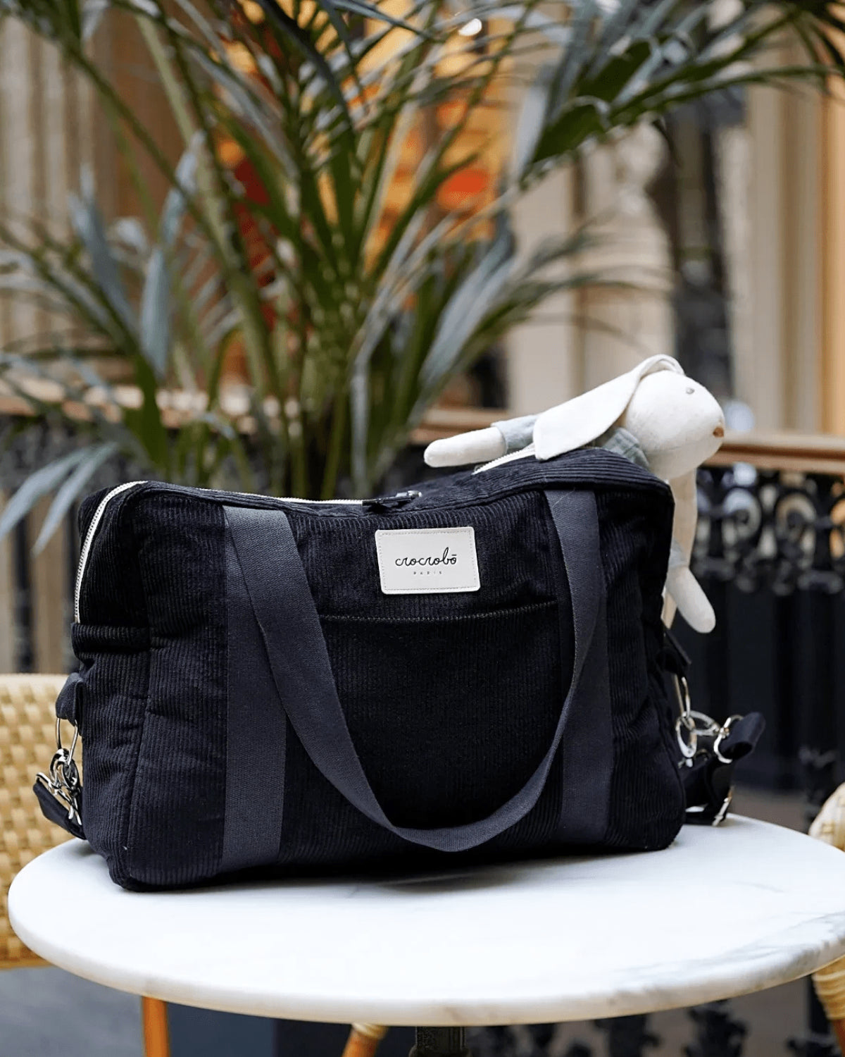 Sac à langer bébé velours côtelé noir Noah - Crocrobo Paris