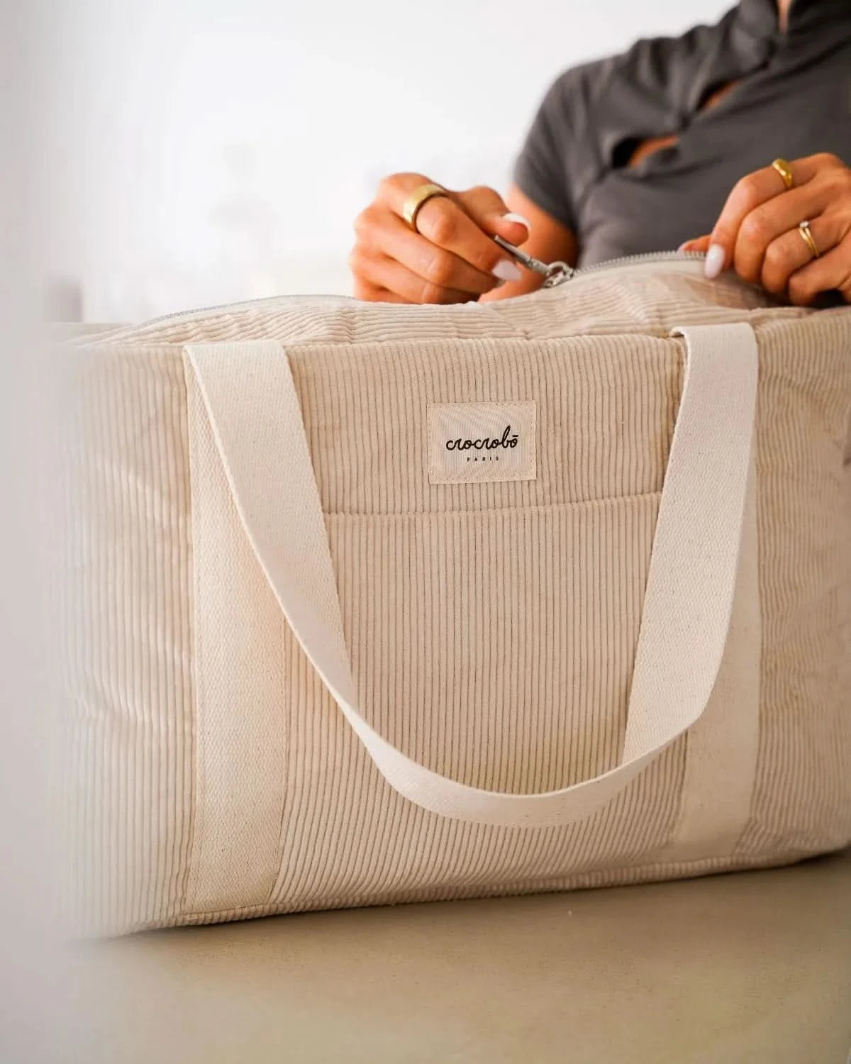 Sac à langer bébé velours côtelé sable Noah 