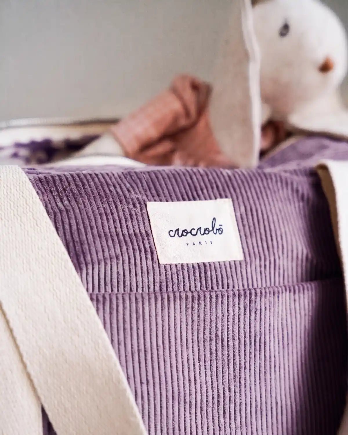 Sac à langer bébé velours côtelé lilas Noah - Crocrobo Paris