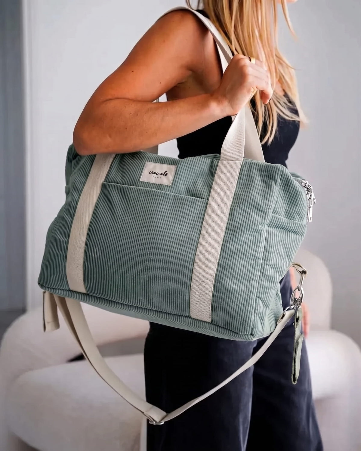 Sac à langer bébé Noah - Velours côtelé sauge